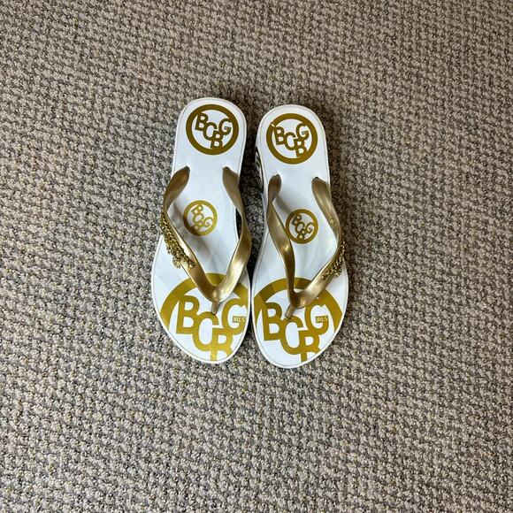 Stunning vintage y2k bedazzled charm white platform flip flops - Picture 1 of 7